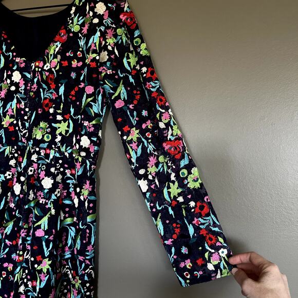 SALONI Florence Playsuit Size 6 Navy Blue Floral Embroidered Silk Long Sleeve - Picture 15 of 16